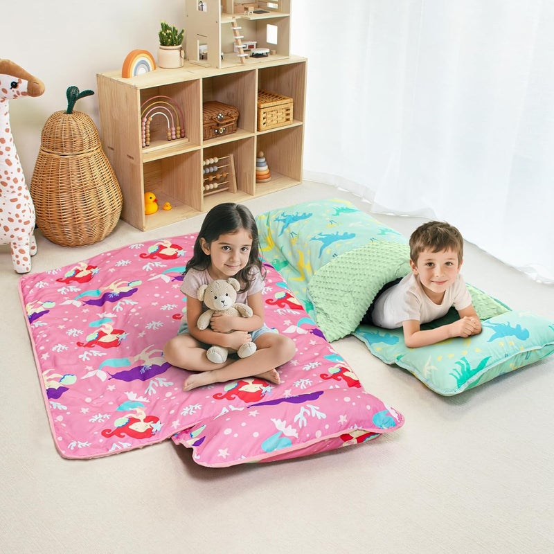 Beavtaens Toddler Nap Mat with Pillow and Minky Blanket, Large 55"x35" Sleeping Bag, Washable, Lightweight, Easy to Roll, Perfect for Preschool, Daycare, Kindergarten, Travel, Boys and Girls(Mermaid) - Image 3
